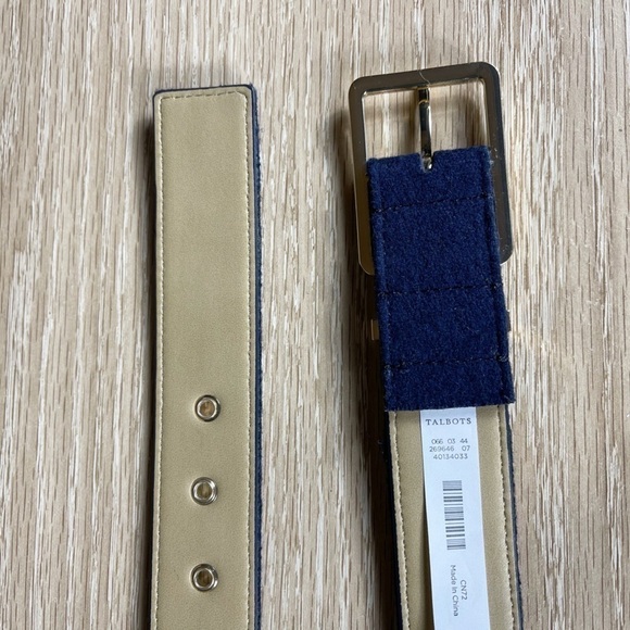 Talbots Wool Blend Fabric Blue and Green Pine Trees Belt Sz M - Picture 5 of 5